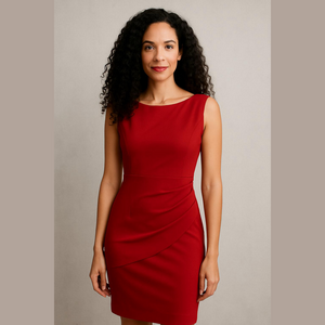 Diane Von Furstenberg Red Sheath Midi Dress Scoop Neck